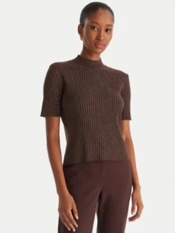 ACCESS FASHION Sweter 54-8046 Brązowy Slim Fit