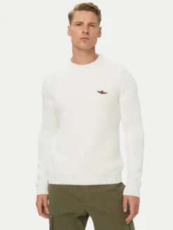 Aeronautica Militare Sweter 262MA1571UL00409 Biały Regular Fit