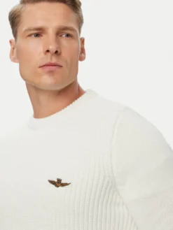 Aeronautica Militare Sweter 262MA1571UL00409 Biały Regular Fit
