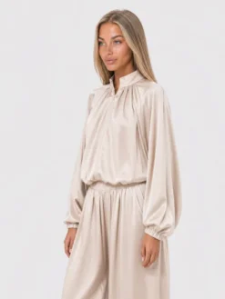 Agatha Studio Komplet koszula i spodnie materiałowe A26LS-KA-K55 Beżowy Oversize