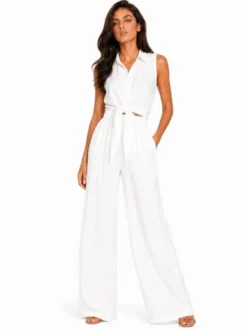 Agatha Studio Komplet koszula i spodnie materiałowe A26LS-KC-K02 Biały Slim Fit