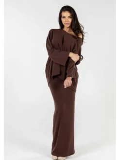 Agatha Studio Komplet sweter i spódnica ołówkowa A26ZS-KS-K07 Brązowy Slim Fit