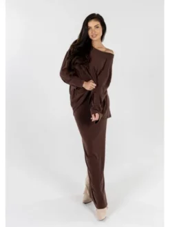 Agatha Studio Komplet sweter i spódnica ołówkowa A26ZS-KS-K07 Brązowy Slim Fit