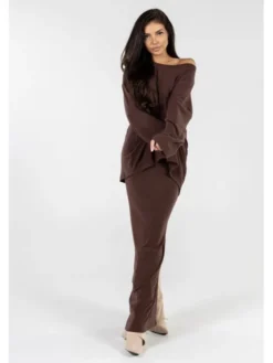 Agatha Studio Komplet sweter i spódnica ołówkowa A26ZS-KS-K07 Brązowy Slim Fit