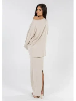 Agatha Studio Komplet sweter i spódnica ołówkowa A26ZS-KS-K07 Beżowy Slim Fit
