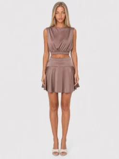 Agatha Studio Komplet top i spódnica A26LS-KS-K10 Brązowy Slim Fit