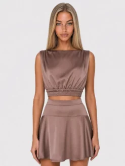 Agatha Studio Komplet top i spódnica A26LS-KS-K10 Brązowy Slim Fit