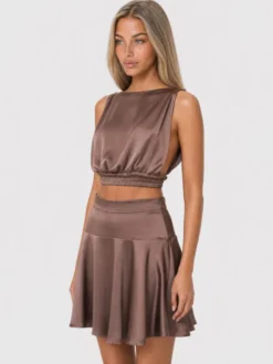 Agatha Studio Komplet top i spódnica A26LS-KS-K10 Brązowy Slim Fit
