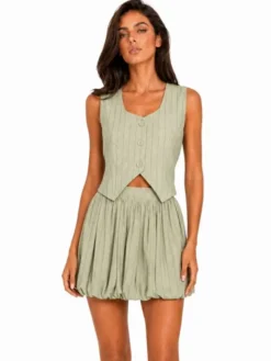 Agatha Studio Komplet top i spódnica A26LS-KS-K03 Zielony Slim Fit