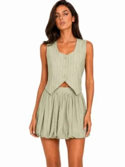 Agatha Studio Komplet top i spódnica A26LS-KS-K03 Zielony Slim Fit