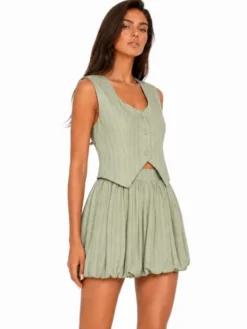 Agatha Studio Komplet top i spódnica A26LS-KS-K03 Zielony Slim Fit