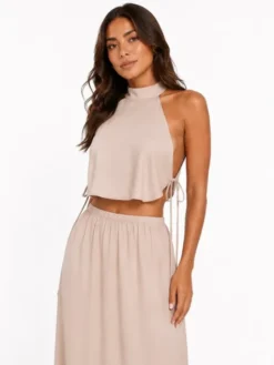 Agatha Studio Komplet top i spódnica A26LS-KA-K48 Beżowy jasny Slim Fit