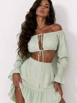 Agatha Studio Komplet top i spódnica A26LS-KA-K42 Zielony Slim Fit