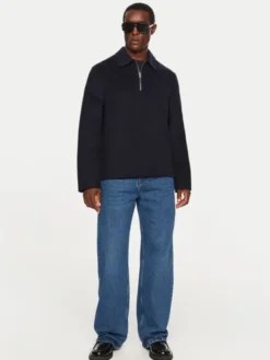 AMI Paris Płaszcz wełniany HJK057.WV0022 Granatowy Regular Fit