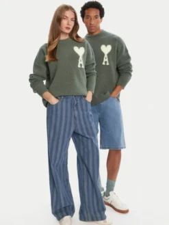 AMI Paris Sweter UKS025.KN0032 Zielony Regular Fit