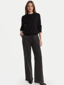 Artigli Jeansy Palazzo Vita Alta ADDE003646 Czarny Wide Leg