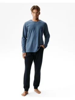 Atlantic Piżama Long Peach Effect Niebieski Regular Fit