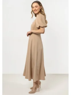 Awama Sukienka koktajlowa A709 Beżowy Basic Fit