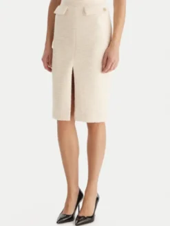 Babylon Spódnica midi S00601 Écru Regular Fit