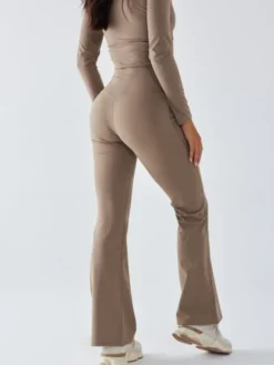 BeShaped Legginsy Dzwony - Morning Dew Beżowy Shaping Fit