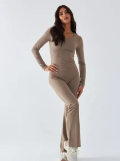 BeShaped Legginsy Dzwony - Morning Dew Beżowy Shaping Fit