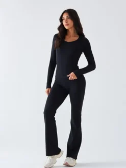 BeShaped Legginsy Dzwony - Morning Dew Czarny Shaping Fit