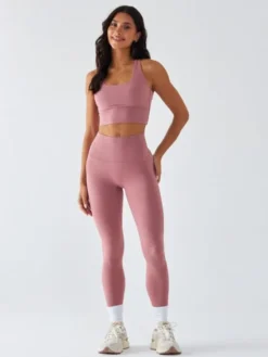 BeShaped Legginsy Sportowe - Morning Dew Różowy Shaping Fit