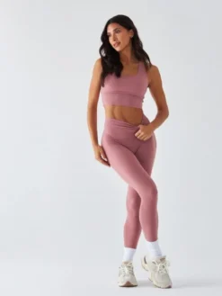 BeShaped Legginsy Sportowe - Morning Dew Różowy Shaping Fit