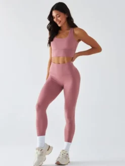 BeShaped Legginsy Sportowe - Morning Dew Różowy Shaping Fit