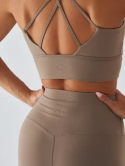 BeShaped Legginsy Sportowe - Morning Dew Beżowy Shaping Fit