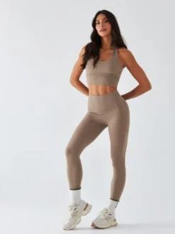 BeShaped Legginsy Sportowe - Morning Dew Beżowy Shaping Fit