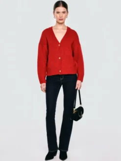 BIG STAR Kardigan KARDILA Czerwony Basic Fit