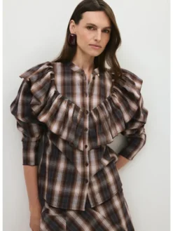 BIZUU Bluzka ANTUANA CHECKED SHIRT Brązowy Standard Fit