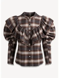 BIZUU Bluzka ANTUANA CHECKED SHIRT Brązowy Standard Fit