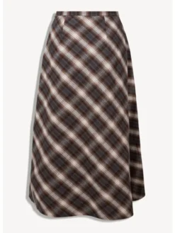 BIZUU Spódnica maxi AYELLA A-LINEN CHECKED SKIRT Brązowy Standard Fit