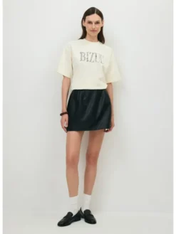 BIZUU Spódnica mini BREDA MINIROCK FAUX SKIRT Czarny Standard Fit