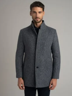 Borgio Płaszcz wełniany rivara_g1 Granatowy Slim Fit