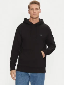 Calvin Klein Jeans Bluza Woven Label Hoodie J30J327113 Czarny Regular Fit