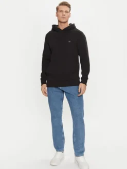 Calvin Klein Jeans Bluza Woven Label Hoodie J30J327113 Czarny Regular Fit