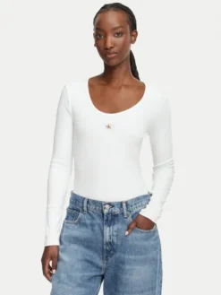 Calvin Klein Jeans Bluzka LV047D218G Biały Slim Fit