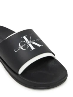 Calvin Klein Jeans Klapki Slide Rubber Neoprene Monologo YM0YM00361 Czarny