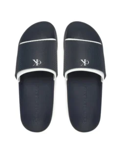 Calvin Klein Jeans Klapki Slide Rubber Neoprene Text YM0YM01234 Granatowy