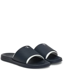 Calvin Klein Jeans Klapki Slide Rubber Neoprene Text YM0YM01234 Granatowy