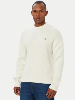 Calvin Klein Jeans Sweter LV04RH328G Kremowy Regular Fit