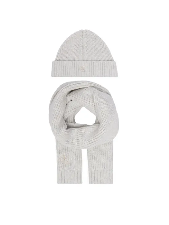 Calvin Klein Jeans Zestaw szalik i czapka Knitted Scarf Beanie Giftbox LVCKFJP00N Szary jasny