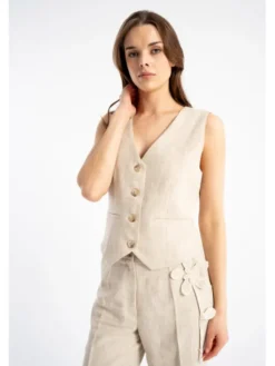 CLICK Kamizelka 71-0097 Beżowy Fitted Fit