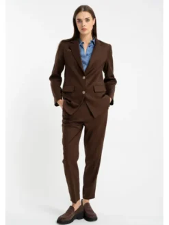 CLICK Spodnie materiałowe 30-442 Brązowy Slim Fit