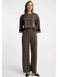 CLICK Spodnie materiałowe 30-463 Brązowy Loose Fit