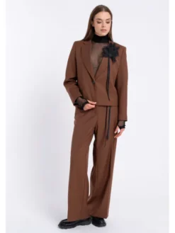 CLICK Spodnie materiałowe 30-444 Brązowy Loose Fit