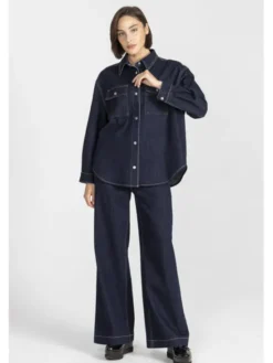 Deni Cler Milano Koszula T-DC-1370-E5-10-59-1 Granatowy Oversize